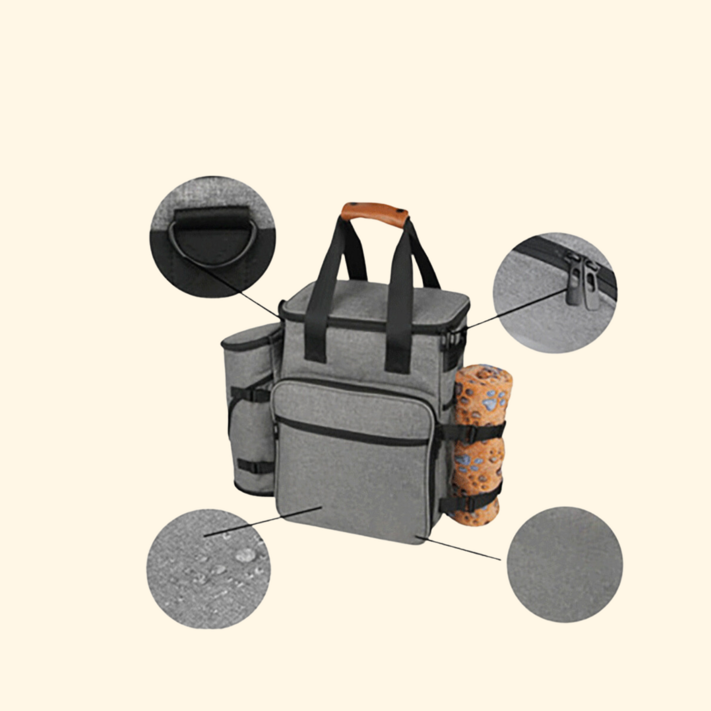 Pet Travel Bag with Food Storage- Gray (TI-1)